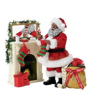 Brand New! Department 56 Black Santa with Fireplace and Gifts